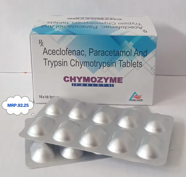 CHYMOZYME (Aceclofenac + Paracetamol + Trypsin Chymotrypsin) tablet pack