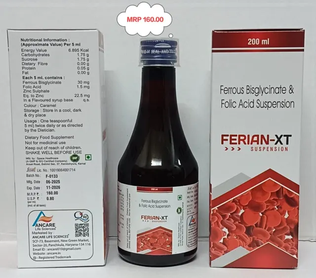 FERIAN-XT (Ferrous Bisglycinate 30mg + Folic Acid 1.5mg + Zinc 22.5mg (Per 5ml)) oral suspension pack