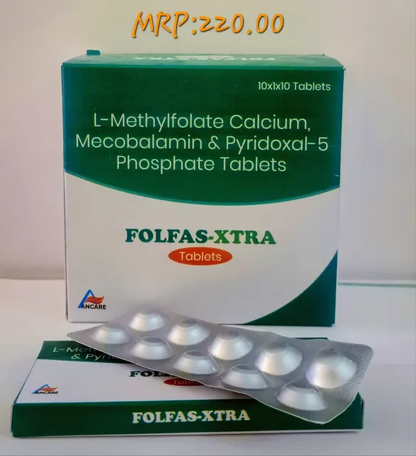 FOLFAS-XTRA (L-Methylfolate Calcium + Mecobalamin + Pyridoxal-5-Phosphate) tablet pack